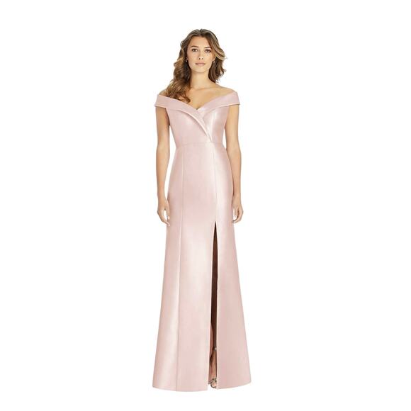 NWT! Alfred Sung D760 Blush Off-the-Shoulder Cuff Trumpet Gown Side Slit 0 - Picture 1 of 4